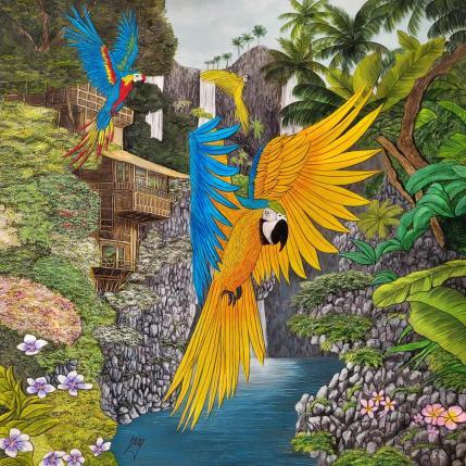 Pintura ARA por Geiry | Pintura Subject matter Acrylic, Marble powder, Pigments, Wood Animals, Landscapes, Nature