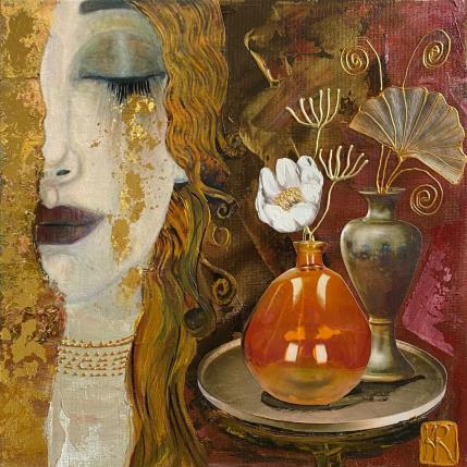 Peinture A fleur de peau  par Romanelli Karine | Tableau Figuratif Acrylique, Collage, Feuille d'or, Papier, Pastel Portraits