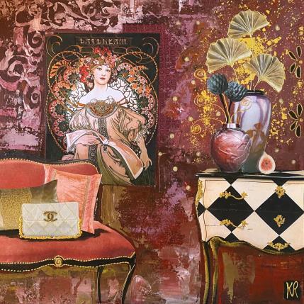 Painting La tombée de la nuit  by Romanelli Karine | Painting Figurative Acrylic, Gluing, Gold leaf, Paper, Pastel, Posca Life style