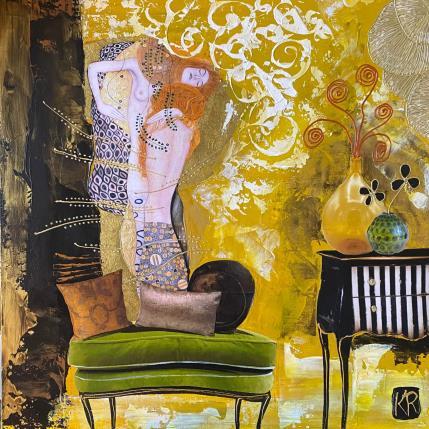 Peinture Mila  par Romanelli Karine | Tableau Figuratif Acrylique, Collage, Feuille d'or, Papier, Pastel, Posca Nu, Scènes de vie