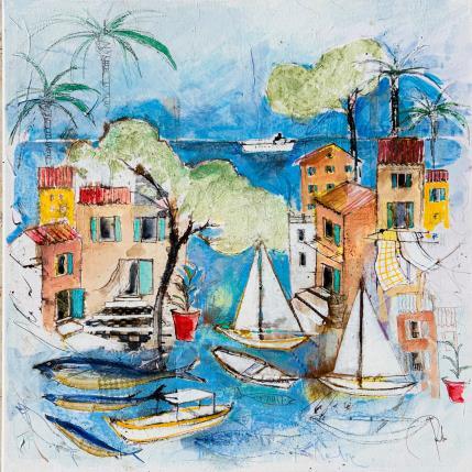 Pintura Bleu en toile de fond por Colombo Cécile | Pintura Naive art Acrylic, Gluing, Ink, Pastel, Watercolor Landscapes, Life style, Marine