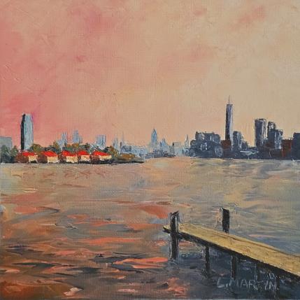 Peinture Ellis Island, NYC par Martin Laurent | Tableau Figuratif Huile Architecture, Marine, Urbain