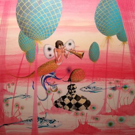 Peinture Setenata tra gli squali par Nai | Tableau Surréalisme Acrylique, Collage