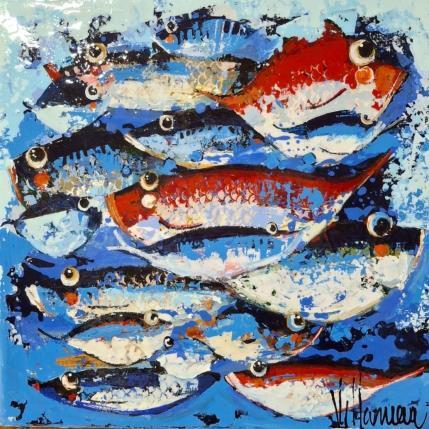 Peinture Familia de peces par Villanueva Puigdelliura Natalia | Tableau Figuratif