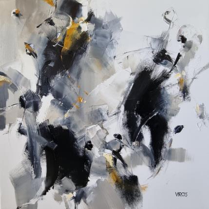Peinture Black, gold, white par Virgis | Tableau Abstrait Huile Minimaliste
