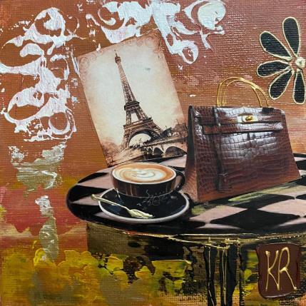 Peinture Un jour à Paris  par Romanelli Karine | Tableau Figuratif Acrylique, Collage Scènes de vie, Urbain