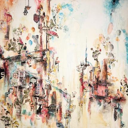 Painting 80x80 La parade by Bergeron Marie-Josée | Painting Surrealism Acrylic, Gluing, Oil