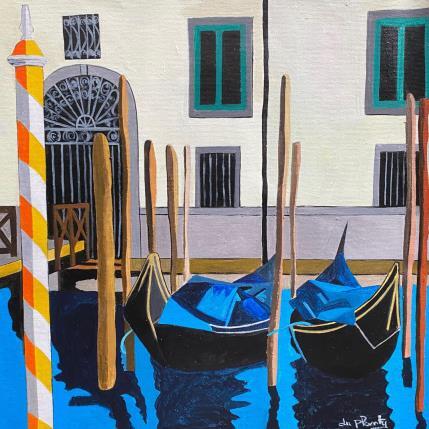 Peinture Venise et Gondoles au repos par Du Planty Anne | Tableau Figuratif Acrylique Marine, Urbain