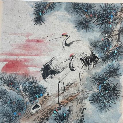 Peinture Cranes par Yu Huan Huan | Tableau Figuratif Aquarelle, Encre Animaux, Nature