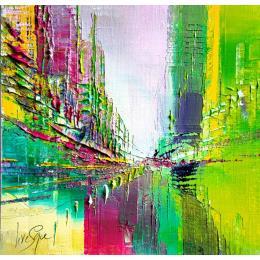 Peinture Canal pourpre immeuble vert par Levesque Emmanuelle | Tableau  Huile