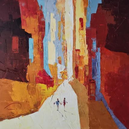 Peinture Les amoureux  par Tomàs | Tableau Abstrait Huile Scènes de vie, Urbain