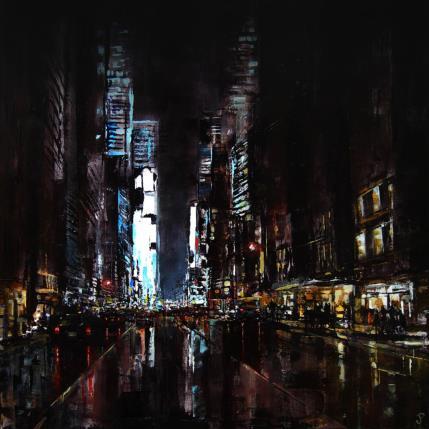 Peinture Nuit New York par Poumès Jérôme | Tableau Figuratif Acrylique Urbain