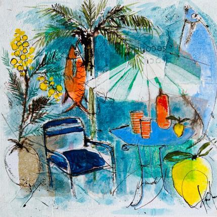 Painting Vue sur mer by Colombo Cécile | Painting Naive art Acrylic, Gluing, Ink, Pastel, Watercolor Landscapes, Life style, Nature