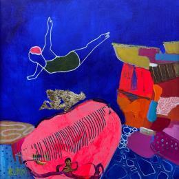 Peinture Saut du Fango par Lau Blou | Tableau Abstrait Acrylique, Collage