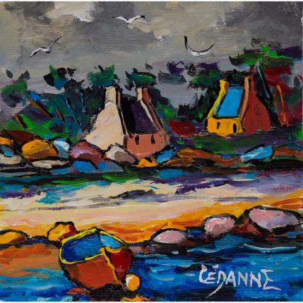 Painting Marée basse à la barque rouge by Cédanne | Painting Figurative Acrylic, Oil Landscapes, Marine