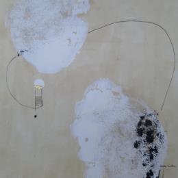 Painting abstract beige C 125 by Wilms Hilde | Painting Abstract Acrylic, Gluing, Gold leaf