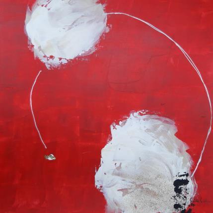 Painting abstract red C 130 by Wilms Hilde | Painting Abstract Acrylic, Gluing, Gold leaf