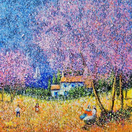 Peinture Journée en Famille par Dessapt Elika | Tableau Impressionnisme Acrylique, Sable Nature, Paysages, Scènes de vie