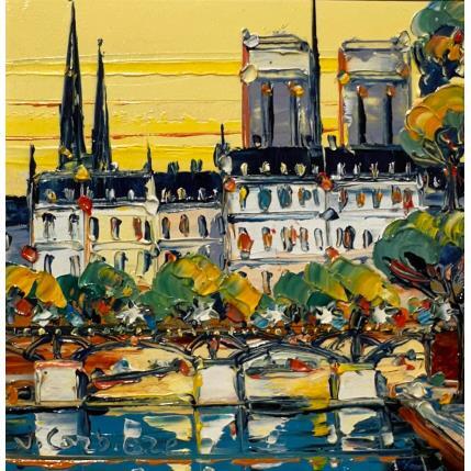 Peinture Notre Dame, Vue depuis le Pont des Arts par Corbière Liisa | Tableau Figuratif Huile Paysages