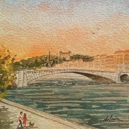 Peinture Promenade sur le quai par De León Lévi Marcelo | Tableau Figuratif Aquarelle Urbain