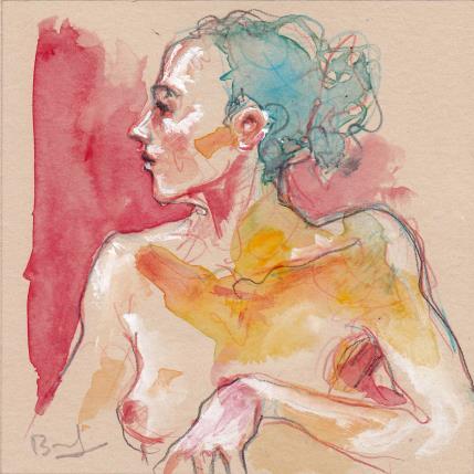 Peinture Alice de profil par Brunel Sébastien | Tableau Figuratif Aquarelle Nu