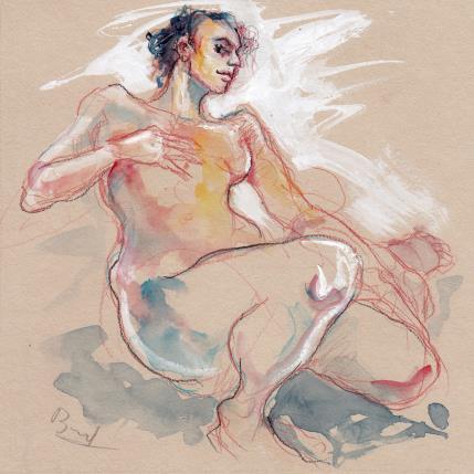 Peinture Méline regard en coin par Brunel Sébastien | Tableau Figuratif Aquarelle Nu