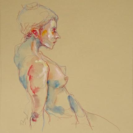 Peinture Genna de profil par Brunel Sébastien | Tableau Figuratif Aquarelle Nu