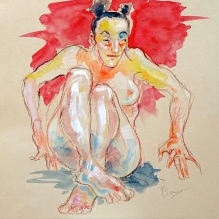 Peinture Méline souris surprise par Brunel Sébastien | Tableau Figuratif Aquarelle Nu
