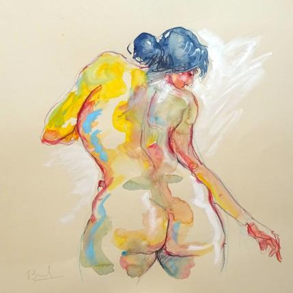 Peinture Méline dos jaune par Brunel Sébastien | Tableau Figuratif Aquarelle Nu