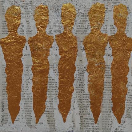 Peinture Les 5 d'or  par Rocco Sophie | Tableau Art Singulier Acrylique, Collage, Sable