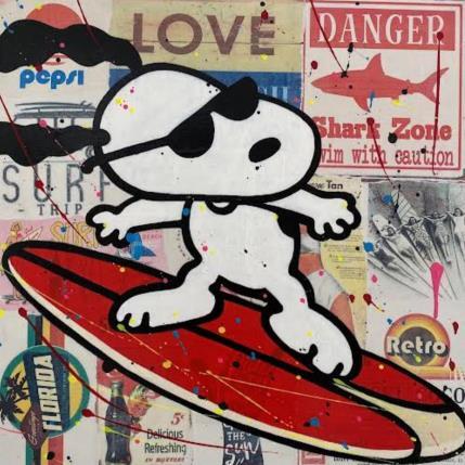 Peinture Surfing the wave par Marie G.  | Tableau Pop-art Acrylique, Bois, Collage Icones Pop