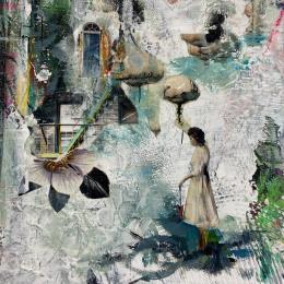 Painting The Sweet Dream by Bergeron Marie-Josée | Painting Surrealism Acrylic, Gluing, Oil