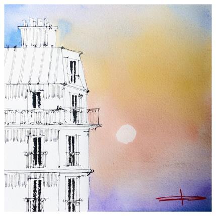Peinture Crépuscule de Paris par Bailly Kévin  | Tableau Figuratif Aquarelle, Encre Architecture, Urbain