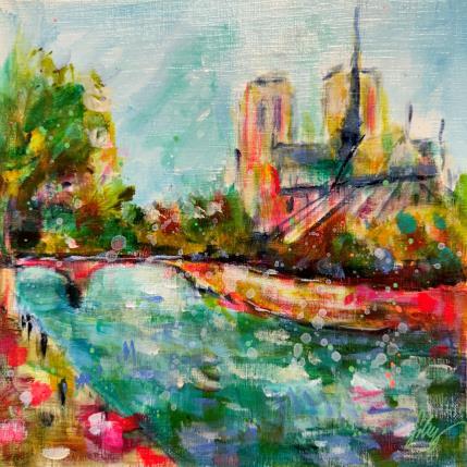 Peinture Swinging Notre Dame  par Solveiga | Tableau Impressionnisme Acrylique Architecture, Scènes de vie, Urbain