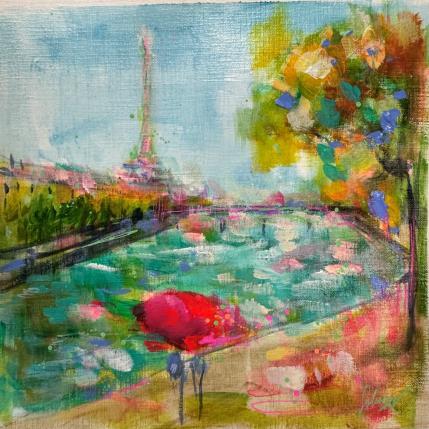 Peinture Paris des amoureux  par Solveiga | Tableau Impressionnisme Acrylique Architecture, Scènes de vie, Urbain