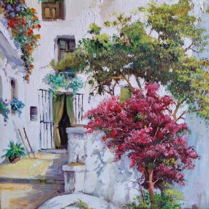 Peinture Escalera y buganvilla par Cabello Ruiz Jose | Tableau Figuratif Huile Paysages