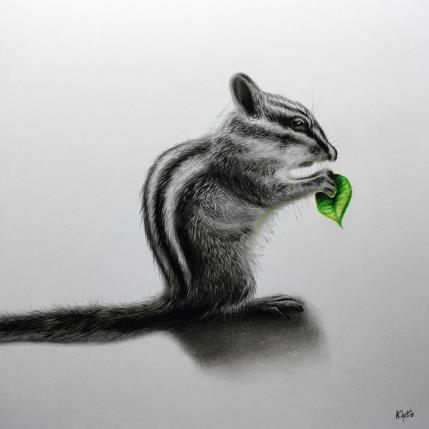 Peinture Tamia par K'Arts | Tableau Figuratif Fusain Animaux, Noir & blanc, Scènes de vie