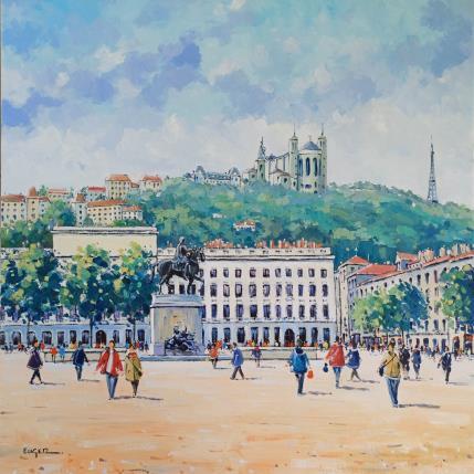 Peinture PLACE BELLECOUR A LYON par Euger | Tableau Figuratif Huile Paysages, Scènes de vie, Urbain