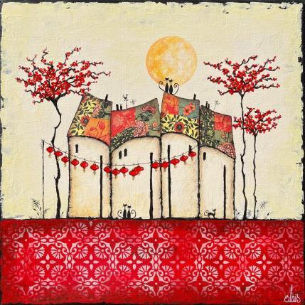 Peinture Crépuscule écarlate par Blais Delphine | Tableau Art naïf Acrylique, Collage