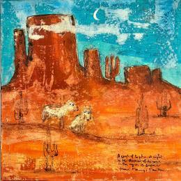 Peinture Coyotes at Night in Arizona par Maury Hervé | Tableau Art Singulier Animaux