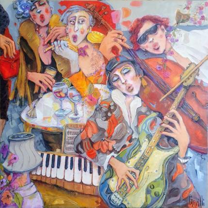 Peinture Musical relaxation after work par Garilli Nicole | Tableau Figuratif Acrylique, Fusain, Poudre de marbre Scènes de vie