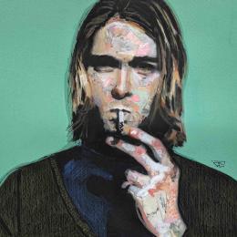 Pintura Kurt Cobain por G.C.Popartist | Pintura Pop-art Acrylic, Gluing, Ink, Paper, Upcycling Music, Pop icons, Portrait
