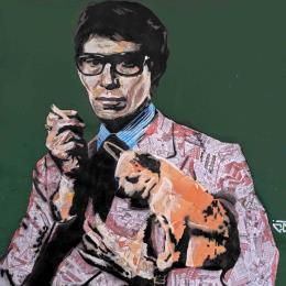 Pintura Yves Saint Laurent por G.C.Popartist | Pintura Pop-art Acrylic, Gluing, Ink, Paper, Upcycling Mode, Pop icons, Portrait