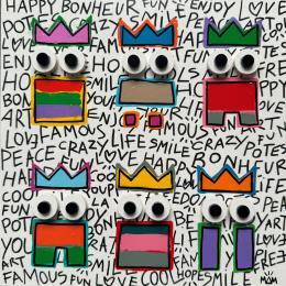 Peinture HAPPY POTES par Mam | Tableau Pop-art Acrylique Portraits, Scènes de vie, Société