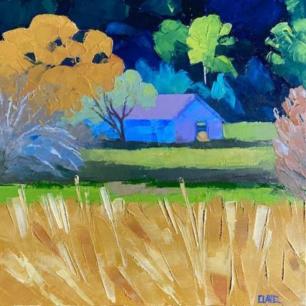 Peinture Le hangar bleu par Clavel Pier-Marion | Tableau Impressionnisme Bois, Huile Paysages