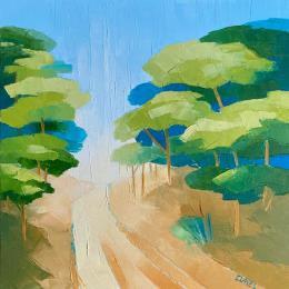 Gemälde Lumière dans la pinède von Clavel Pier-Marion | Gemälde Impressionismus Holz, Öl Landschaften