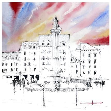 Peinture Place de lumière par Bailly Kévin  | Tableau Figuratif Aquarelle, Encre Architecture, Urbain