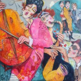 Painting Swing sur mélodie d'amour by Garilli Nicole | Painting Figurative Acrylic Life style