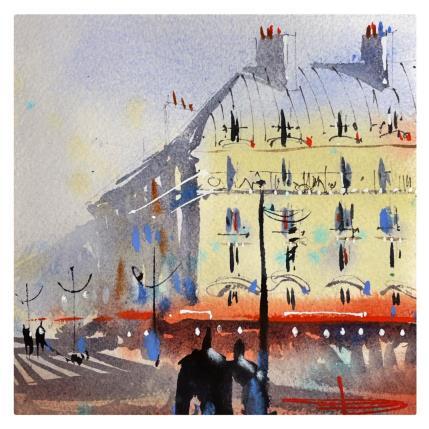 Peinture boulevard parisien par Bailly Kévin  | Tableau Figuratif Aquarelle, Encre Architecture, Urbain