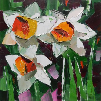 Painting Doffodils in bloom by Lunetskaya Elena | Painting Figurative Cardboard, Oil Pop icons